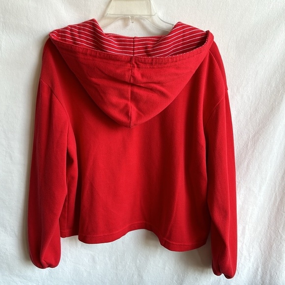Karen Scott gorgeous coral hoodie with striped inner hood and drawstring, size L - Picture 4 of 8